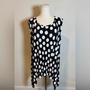NWT Kozan Pleated Black & Off White Polka Dot Tunic size Large